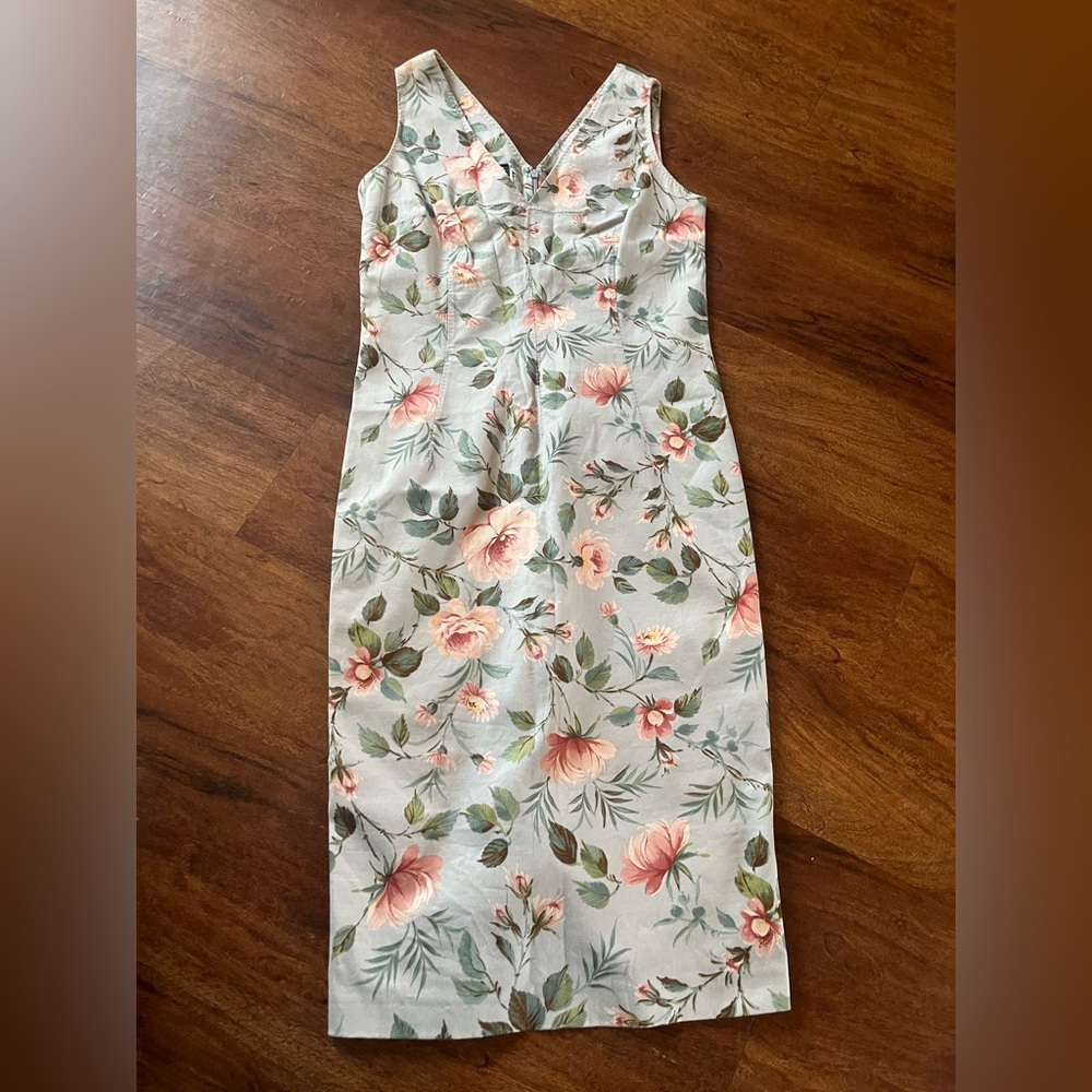 Dolce & Gabbana White Floral Midi Dress with Pink and Green Accents - Picture 8 of 16